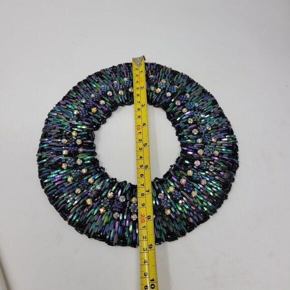 Vintage Handcrafted AB Oil Slick‎ Beaded Statement Bib Collar Necklace Cleopatra - Picture 5 of 11